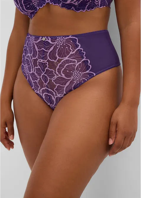 Highwaist truser med tofargede blonder, bonprix