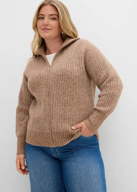 Grovstrikket cardigan med ull, bonprix