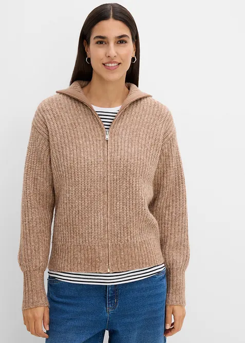 Grovstrikket cardigan med ull, bonprix
