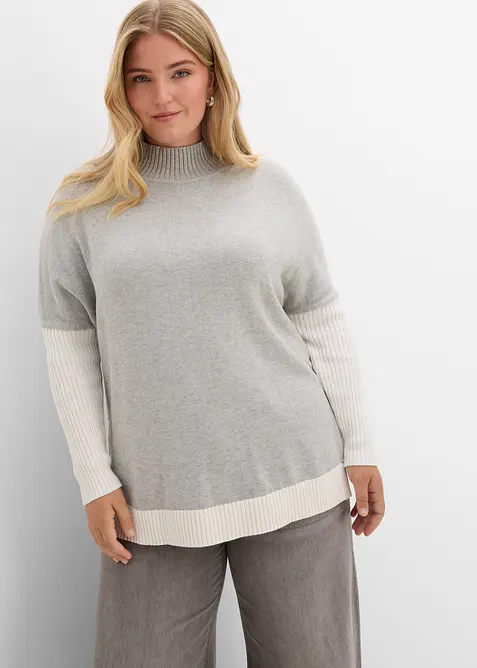 Loose Fit-genser med sidesplitter av bomullsmiks, bonprix