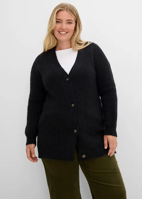Grovstrikket cardigan i myk garnmiks med ull, bonprix