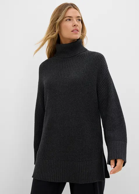 Oversized genser i bomullsmiks med rullekrage, bonprix