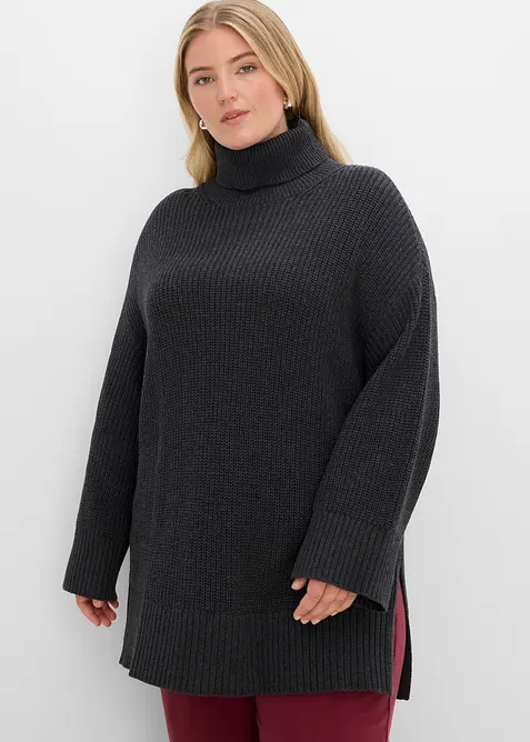 Oversized genser i bomullsmiks med rullekrage, bonprix