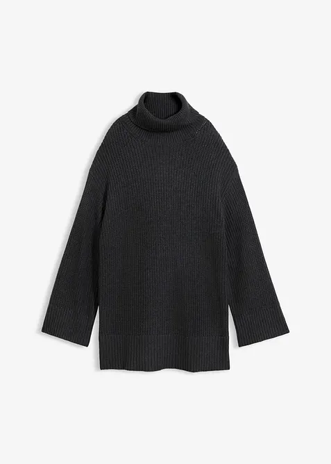 Oversized genser i bomullsmiks med rullekrage, bonprix