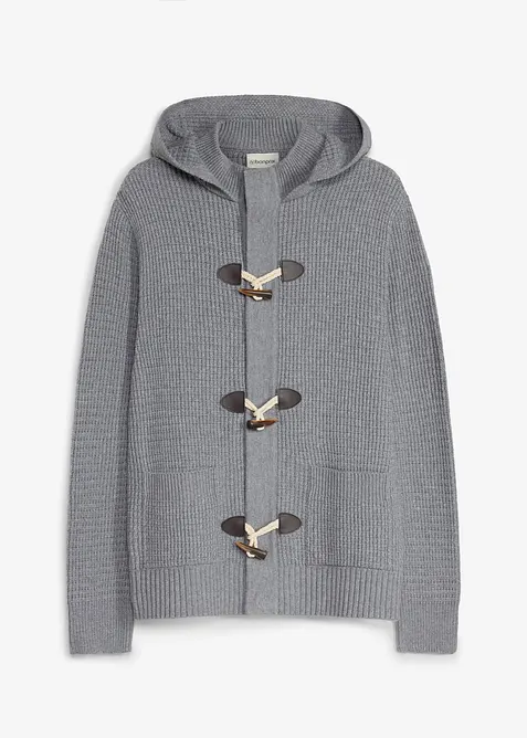 Grovstrikket cardigan med hette, bonprix