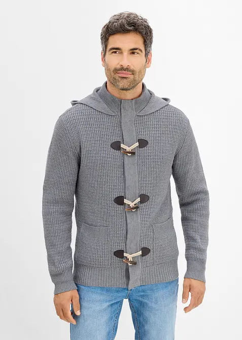 Grovstrikket cardigan med hette, bonprix