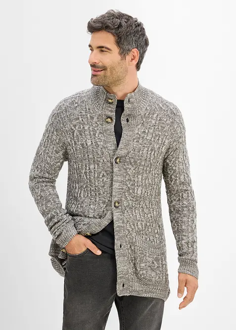 Grovstrikket cardigan med st&aring;krage, bonprix