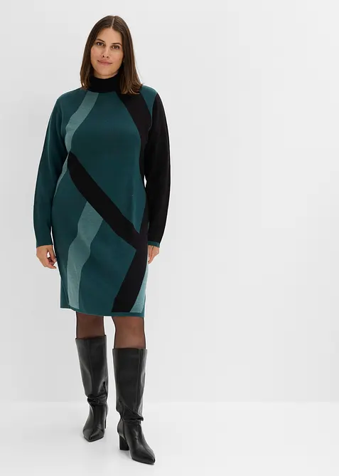 Jacquardstrikket kjole med moderne striper, bonprix
