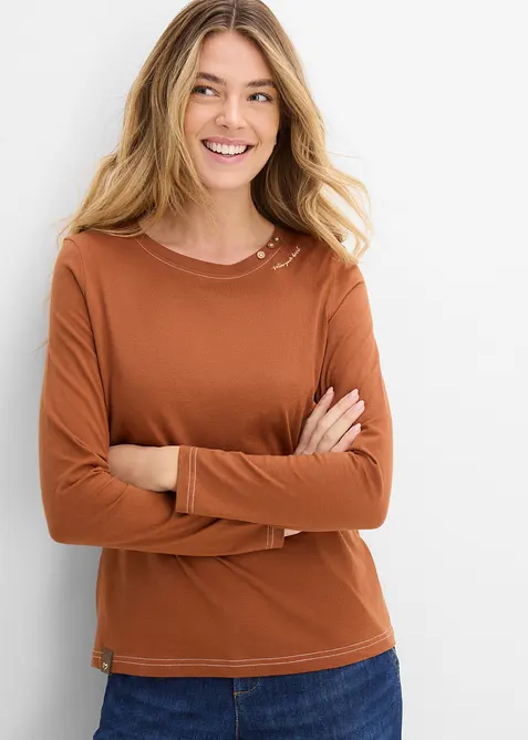 Langermet topp med pynteknapper, bonprix