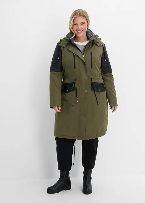 Lang parkas med besetning i imitert skinn, bonprix