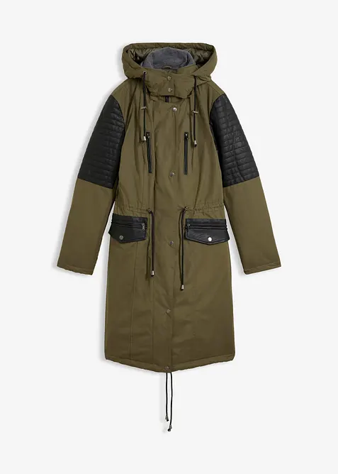 Lang parkas med besetning i imitert skinn, bonprix