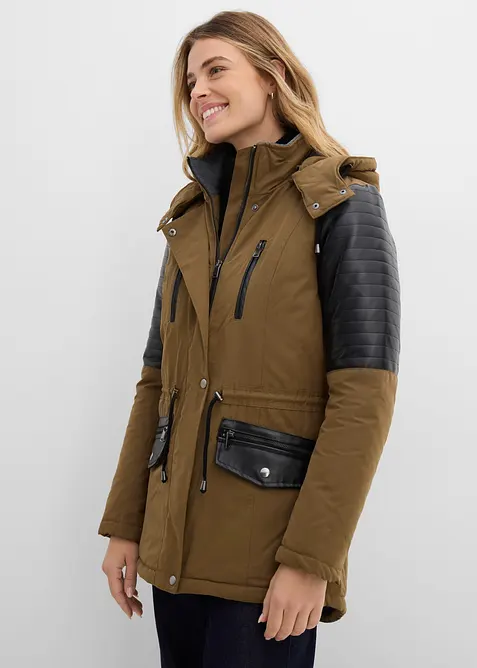 Parkas med innfellinger i imitert skinn, bonprix