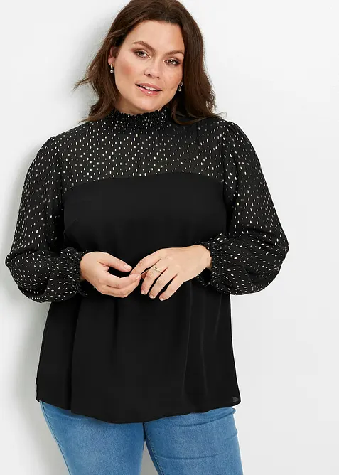 Bluse med vaflet innfelling, bonprix