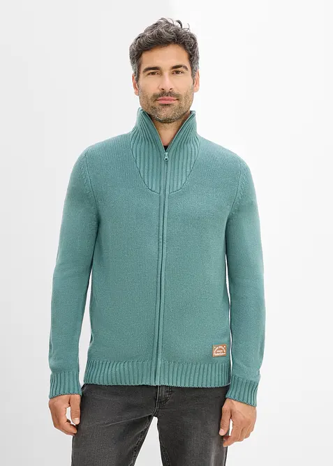 Grovstrikket cardigan med st&aring;krage, bonprix