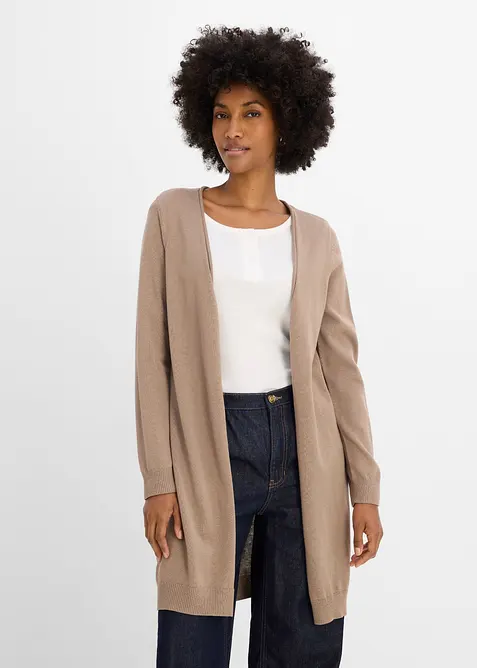 Lang cardigan med rullekanter, bonprix