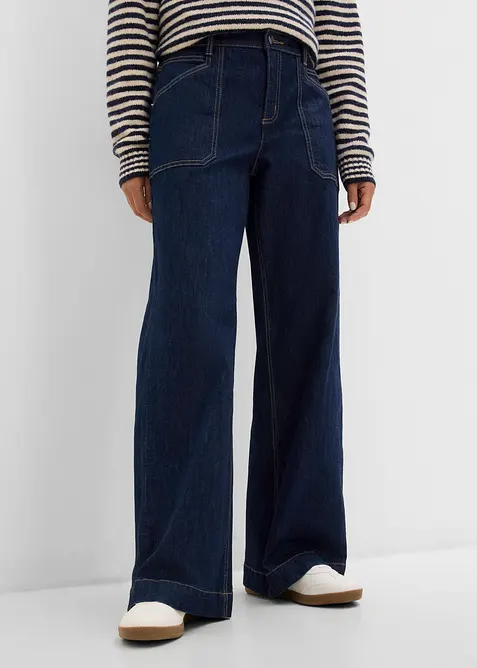 Wide Leg-jeans Mid Waist med p&aring;satte lommer, bonprix