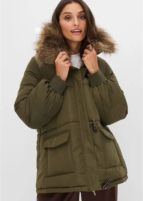 Puffer-jakke med avtagbar fuskepelskrage, bonprix