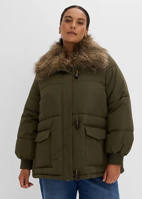 Puffer-jakke med avtagbar fuskepelskrage, bonprix
