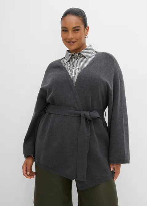 Cardigan med knytebelte, bonprix