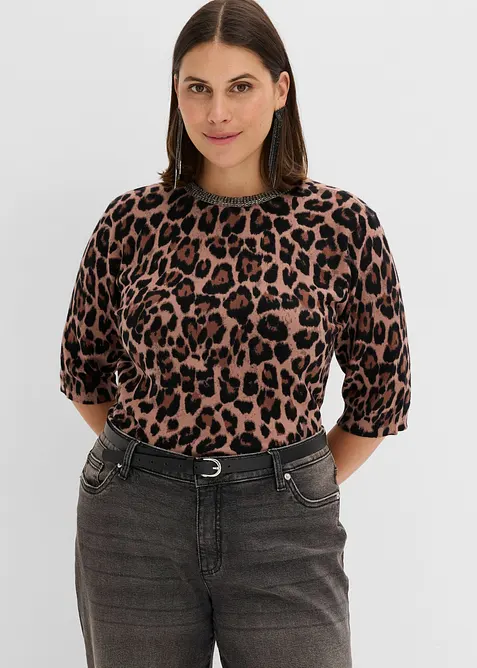 Finstrikket genser med strass, bonprix