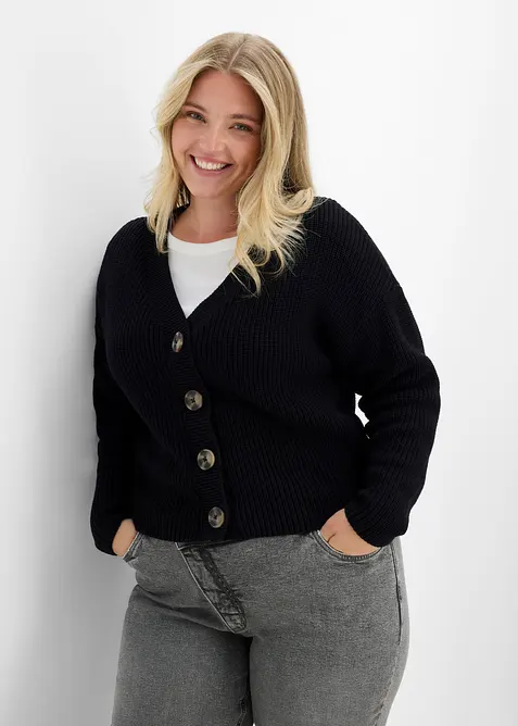 Grovstrikket cardigan i 100% bomull, bonprix