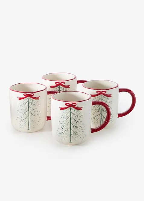 Krus med sl&oslash;yfe- og tredekor (4-pack), bonprix