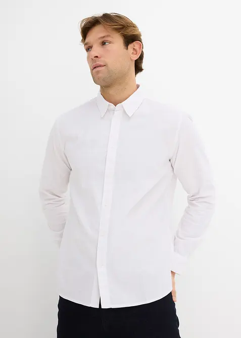 Langermet skjorte i kj&oslash;lende linblanding, Modern fit, bonprix