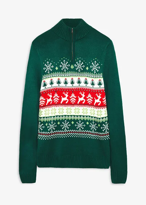 Genser med koftem&oslash;nster og troyerkrage, bonprix