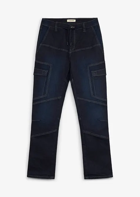 Varme, regular fit cargojeans med regulerbar, elastisk linning, straight, bonprix