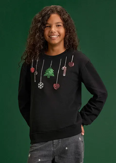 Sweatshirt i 100% &oslash;kologisk bomull med julemotiv, bonprix