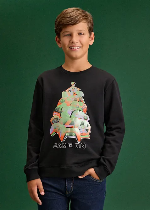 Julelig sweatshirt i myk, &oslash;kologisk bomull, bonprix