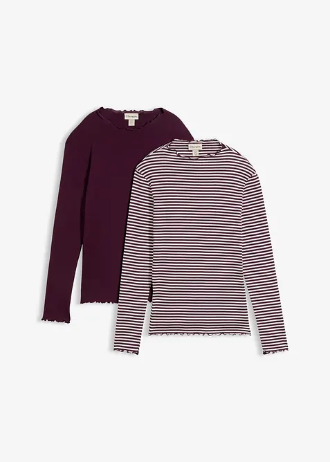 Ribbet topp i 100% bomull (2-pack), bonprix