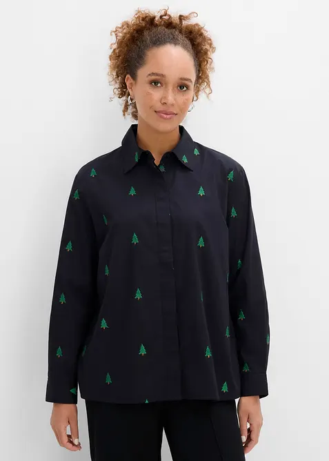 Skjorte i 100% &oslash;kologisk bomull med broderi, bonprix