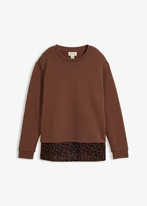 Sweatshirt med leopardm&oslash;nstret besetning, bonprix