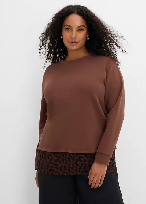 Sweatshirt med leopardm&oslash;nstret besetning, bonprix