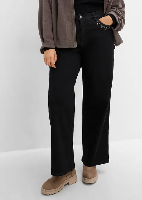Wide leg jeans, high waist med nagler, bonprix