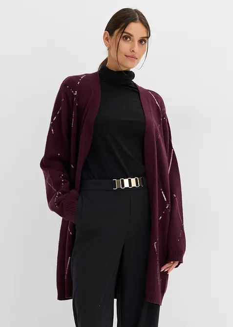 Lang cardigan med paljetter, bonprix