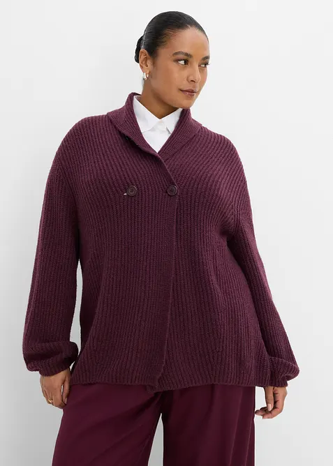 Grovstrikket cardigan med sjalskrage, bonprix