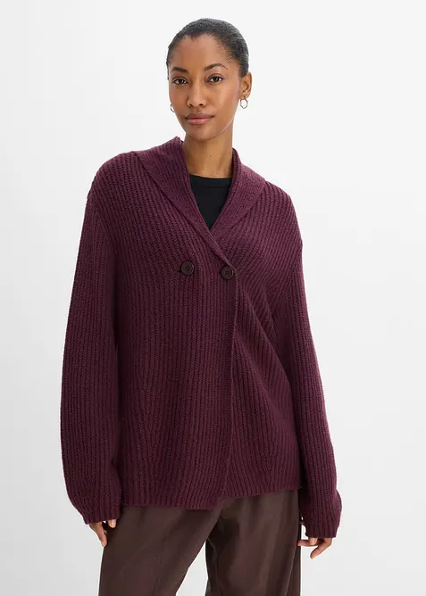 Grovstrikket cardigan med sjalskrage, bonprix