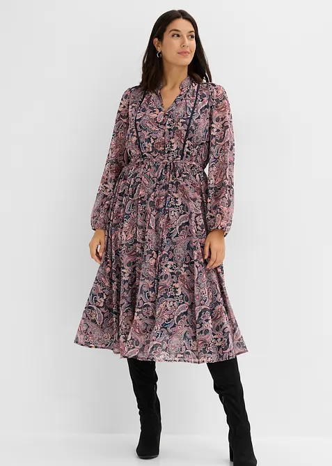 Paisleym&oslash;nstret chiffonkjole, bonprix
