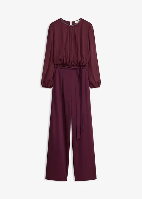 Jumpsuit i chiffon med knyteb&aring;nd, bonprix