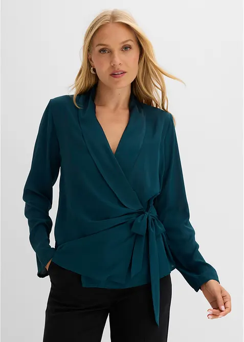 Omslagsbluse med knyteb&aring;nd i siden, bonprix