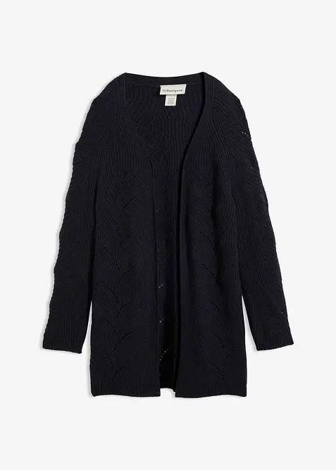 Lang cardigan i merinoullmiks med hullm&oslash;nster, bonprix