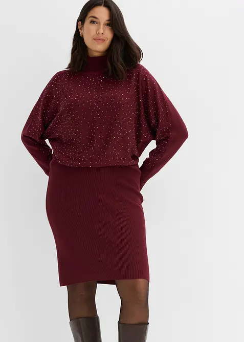 Strikket kjole med strass, bonprix