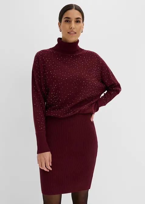 Strikket kjole med strass, bonprix