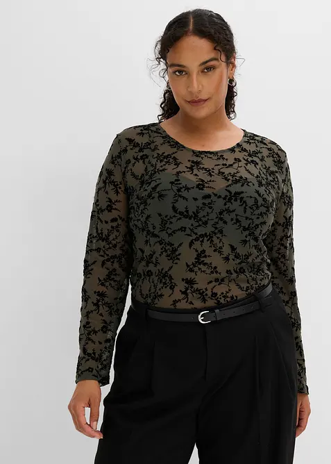 Langermet topp i myk mesh, bonprix