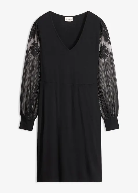 Minikjole med transparente ballongermer og broderi, bonprix