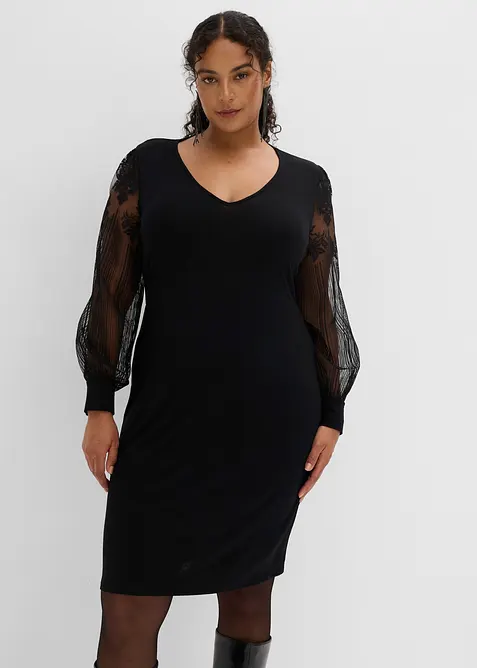 Minikjole med transparente ballongermer og broderi, bonprix