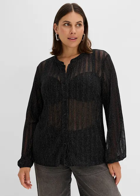 Metallicskimrende bluse i plissert stil, bonprix