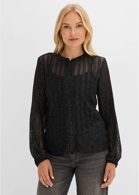 Metallicskimrende bluse i plissert stil, bonprix